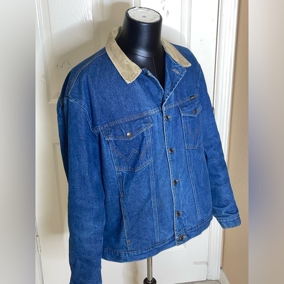 Vtg Wrangler Western Denim Jacket Sz 46L Blanket Lined Corduroy Collar 74260PW   - Picture 3 of 11